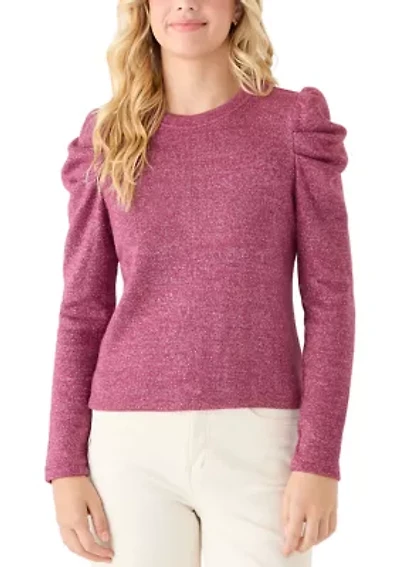 Women's Draped Shoulder Long Sleeve Crew Neck Top