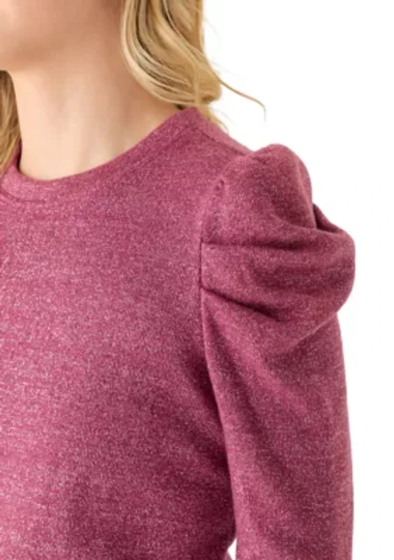 Women's Draped Shoulder Long Sleeve Crew Neck Top