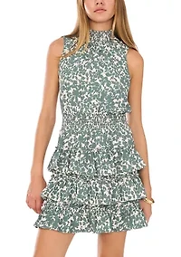 Women's Smocked Neck Tiered Mini Dress