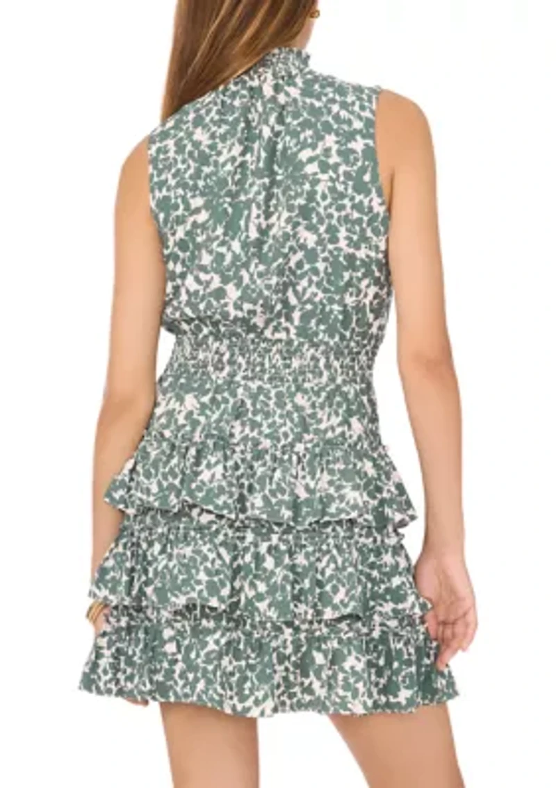 Women's Smocked Neck Tiered Mini Dress