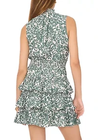 Women's Smocked Neck Tiered Mini Dress