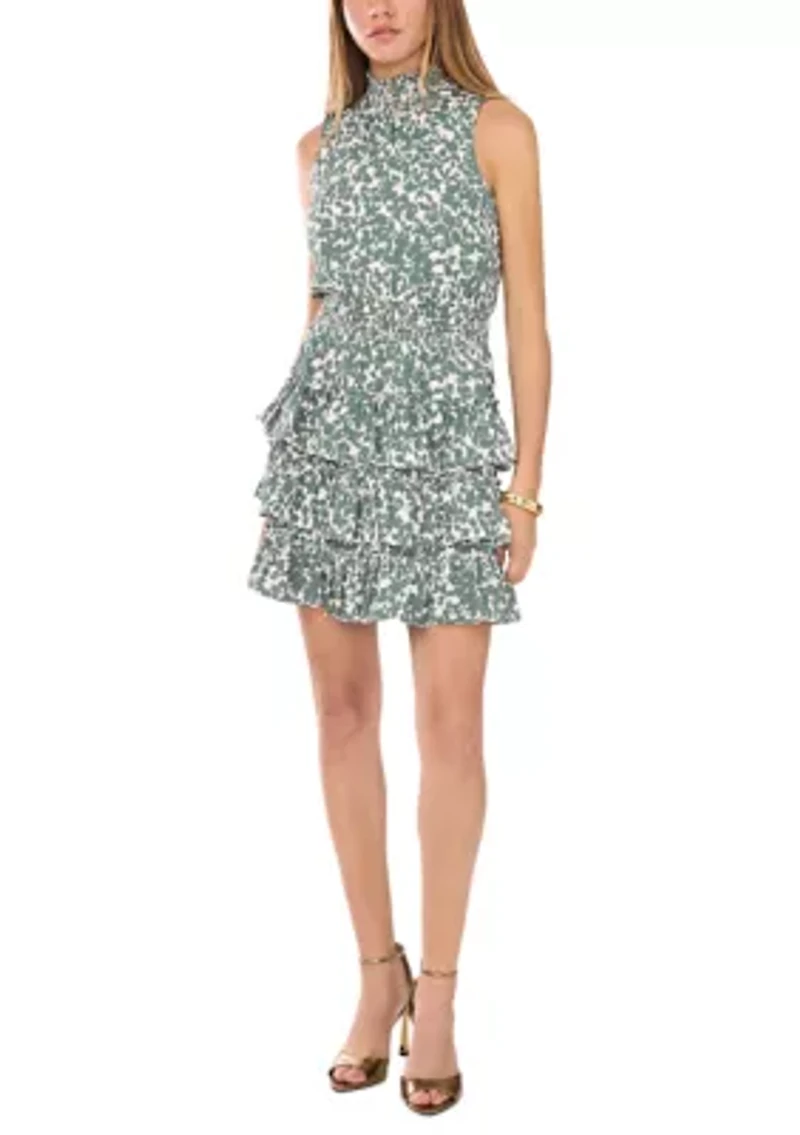 Women's Smocked Neck Tiered Mini Dress