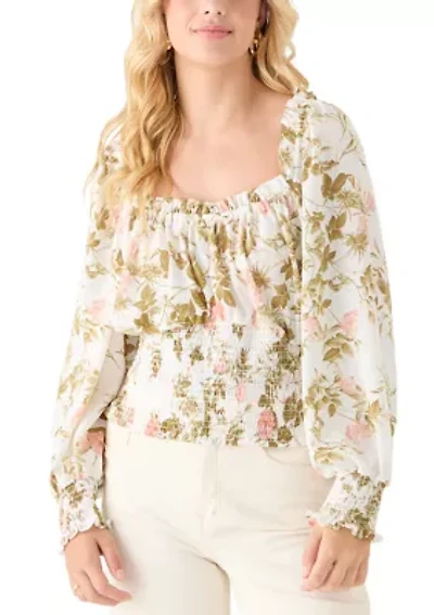 Plus Elasticized Neckline Smocked Waist Top