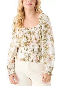 Plus Elasticized Neckline Smocked Waist Top