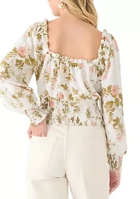 Plus Elasticized Neckline Smocked Waist Top