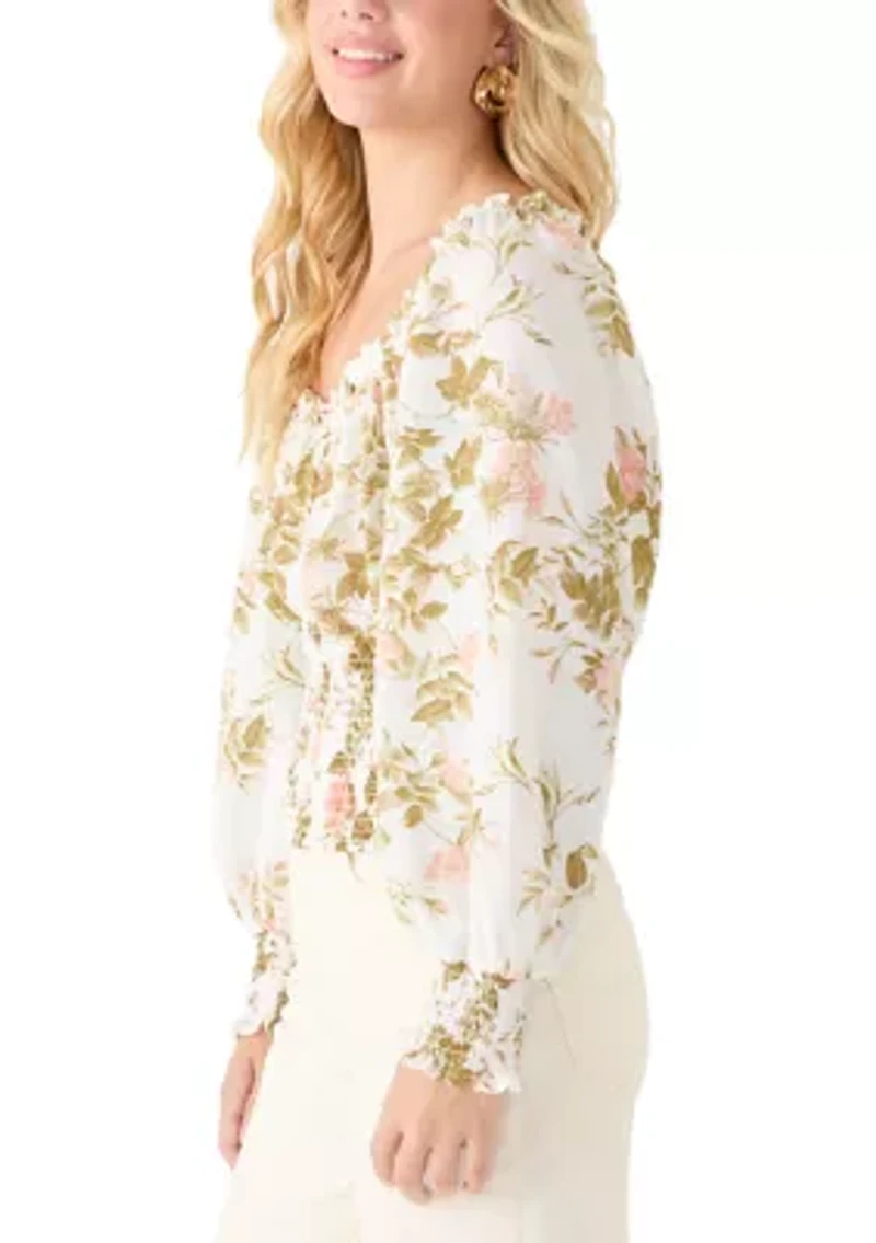 Plus Elasticized Neckline Smocked Waist Top