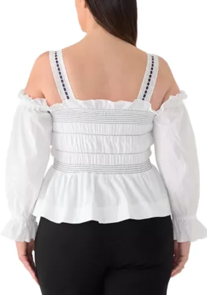 Plus Off Shoulder Topstitched Smocked Top