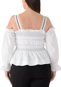 Plus Off Shoulder Topstitched Smocked Top