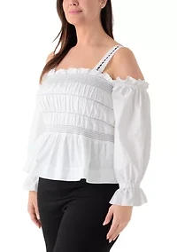 Plus Off Shoulder Topstitched Smocked Top