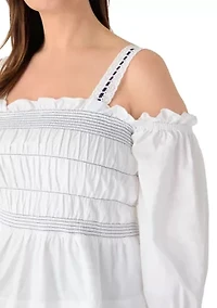 Plus Off Shoulder Topstitched Smocked Top
