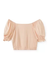 Plus Square Neck Elbow Sleeve Cropped Top