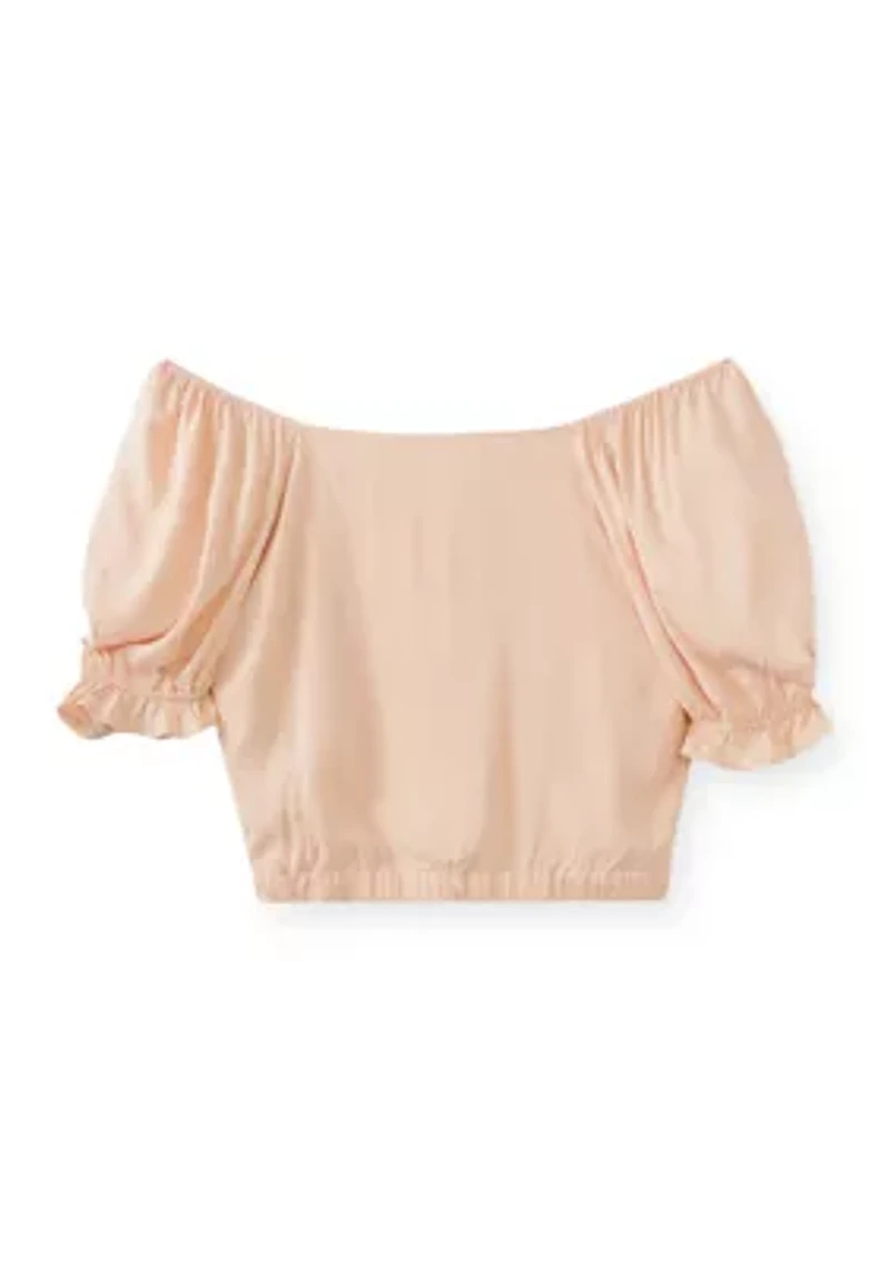 Plus Square Neck Elbow Sleeve Cropped Top