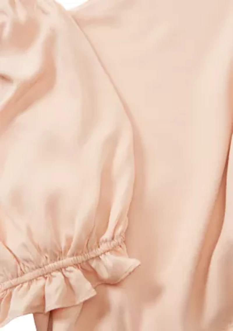 Plus Square Neck Elbow Sleeve Cropped Top