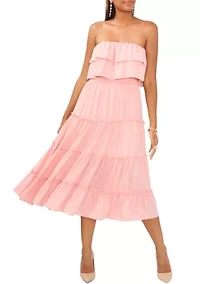 Women's Strapless Ruffle Tiered Maxi Dress