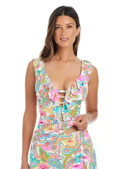 All Set For Summer Ruffle Tankini Swim Top
