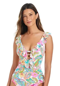 All Set For Summer Ruffle Tankini Swim Top