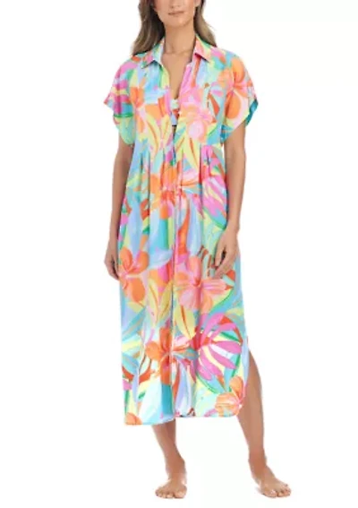 Bellissimo Botanica Pleated Long Dress Swim Coverup