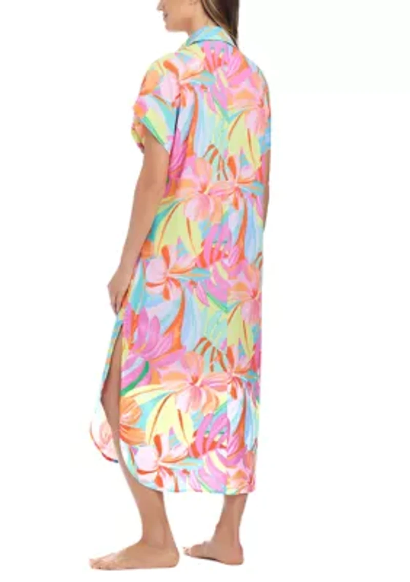 Bellissimo Botanica Pleated Long Dress Swim Coverup