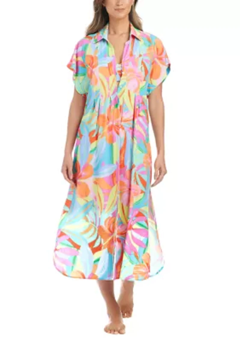 Bellissimo Botanica Pleated Long Dress Swim Coverup