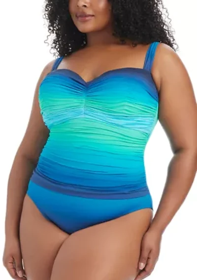 Plus Desert Mirage Shirred Ombré Bandeau One-Piece Swimsuit