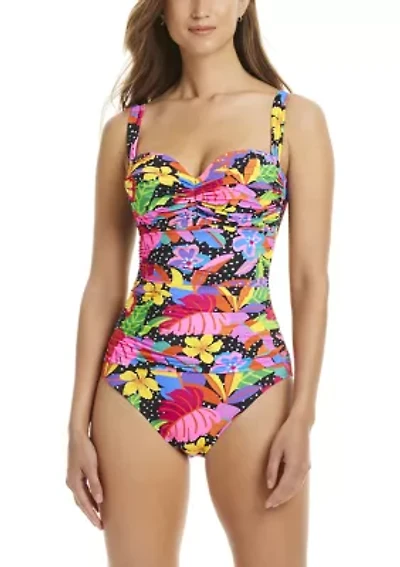 Extra Bold Shirred Bandeau One Piece Swimsuit