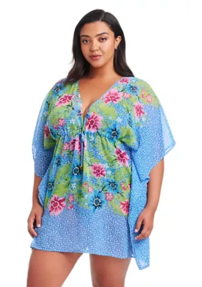 Plus Let's Get Away Chiffon Caftan Swim Coverup