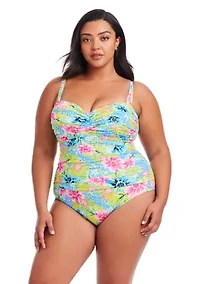 Plus Let's Get Away Shirred Bandeau One Piece Swimsuit