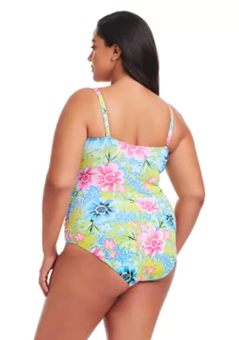Plus Let's Get Away Shirred Bandeau One Piece Swimsuit