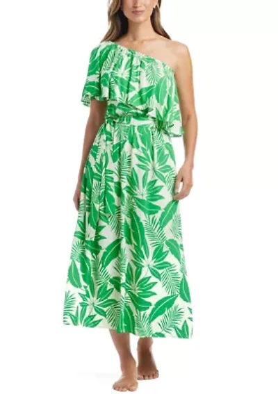 Women's Island Time One Shoulder Ruffled Coverup Midi Dress