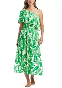 Women's Island Time One Shoulder Ruffled Coverup Midi Dress