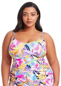 Plus Living Color Tankini Swim Top
