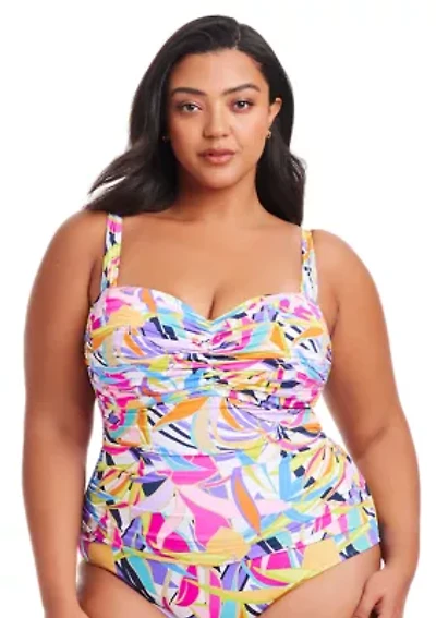 Plus Living Color Shirred Bandeau One Piece Swimsuit