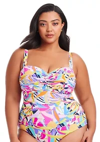 Plus Living Color Shirred Bandeau One Piece Swimsuit