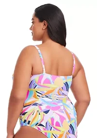 Plus Living Color Shirred Bandeau One Piece Swimsuit