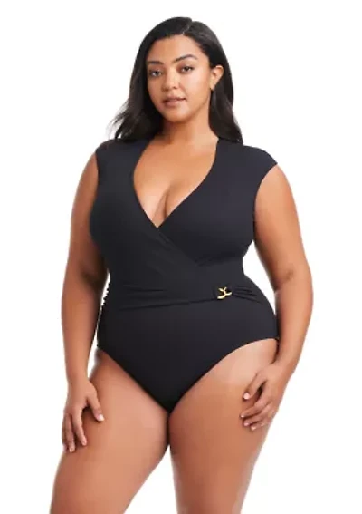 Plus Piqué Ole Cap Sleeve One Piece Swimsuit