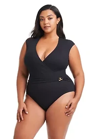 Plus Piqué Ole Cap Sleeve One Piece Swimsuit