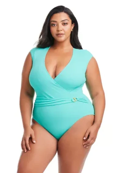 Plus Piqué Ole Cap Sleeve One Piece Swimsuit