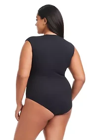 Plus Piqué Ole Cap Sleeve One Piece Swimsuit