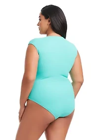 Plus Piqué Ole Cap Sleeve One Piece Swimsuit