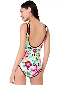 Floral V Wire Plunge Back One Piece Swimsuit