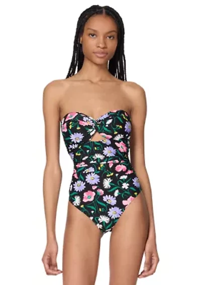 Floral Bandeau Cut Out One Piece Swimsuit