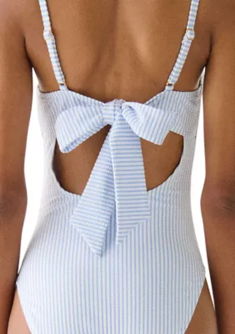 Tidal Stripe Bow Back Underwire One Piece Swimsuit