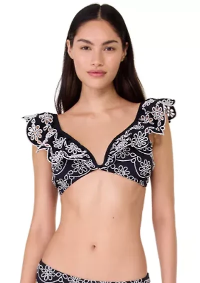 Eyelet Ruffle Swim Bikini Top