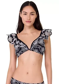 Eyelet Ruffle Swim Bikini Top