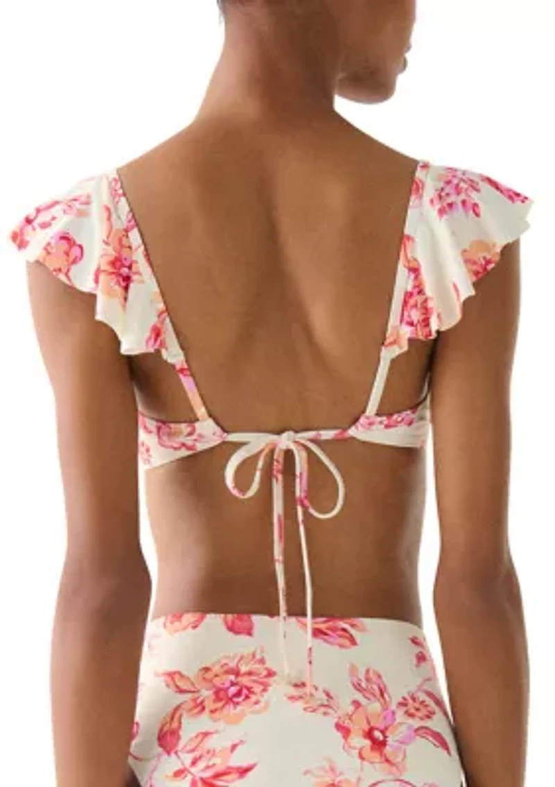 Women's Floral Toile Ruffle V-Wire Swim Top