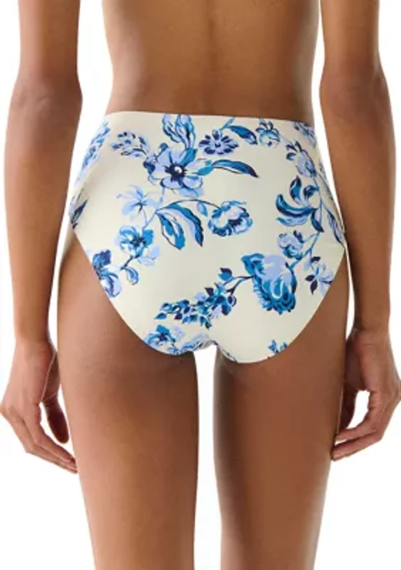 Floral Toile High Leg Waist Swim Bottoms