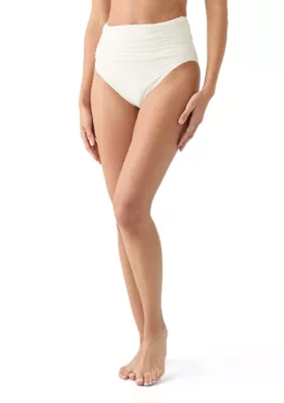 Rosette Solid Shirred High Waist Swim Bottoms