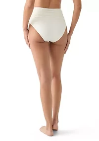 Rosette Solid Shirred High Waist Swim Bottoms