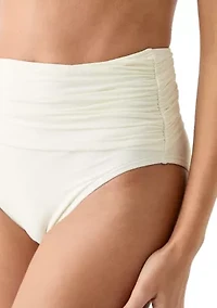 Rosette Solid Shirred High Waist Swim Bottoms
