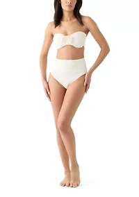 Rosette Solid Shirred High Waist Swim Bottoms